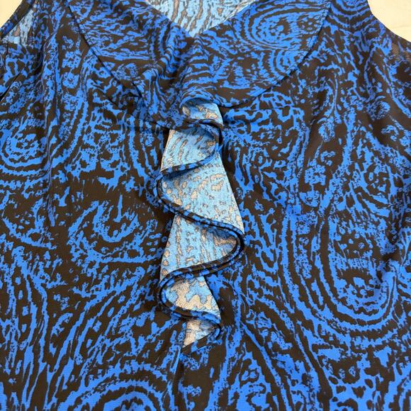 The Limited women’s v-neck sleeveless top. Blue/black with ruffle front. Size S - Picture 3 of 5